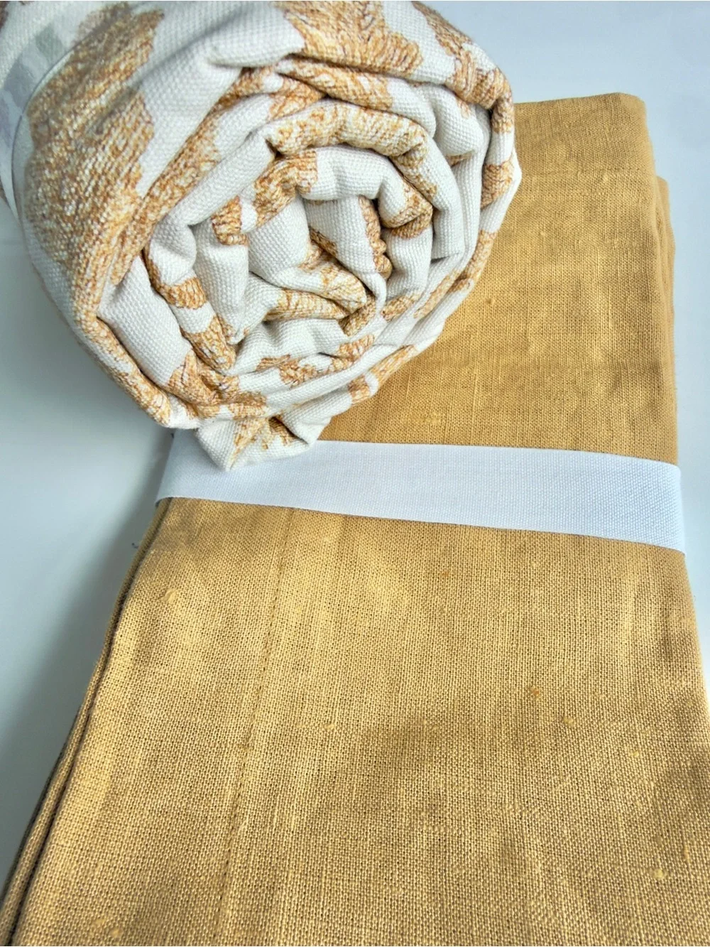 Pottery Barn Mayme Embroidered Table Throw & Mason Oversized Linen Gold Napkins
